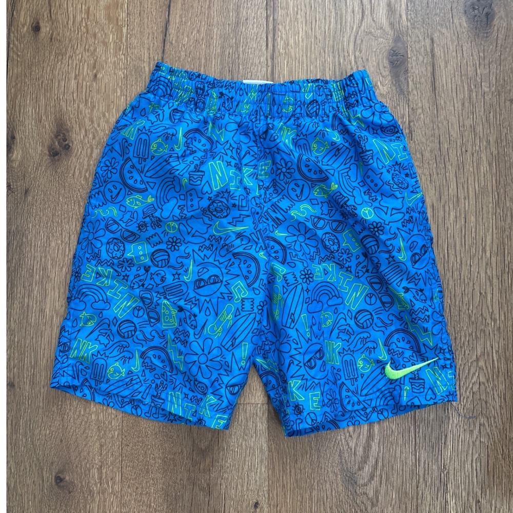 Nike Boys Blue Graphic Print Lined Swim Trunks NESSE809 458 Size S 8-10